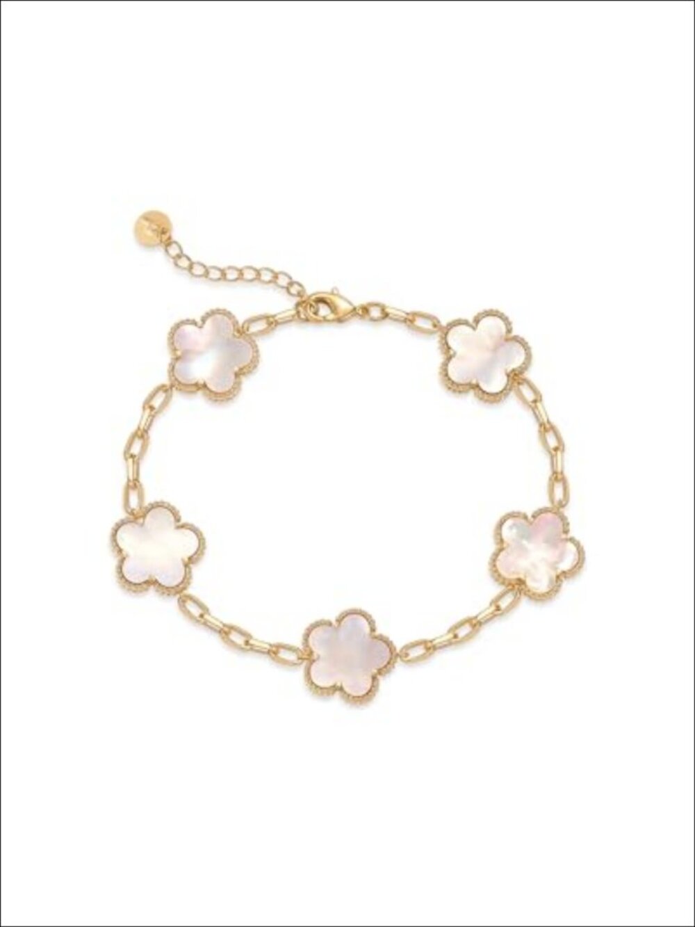 14K Gold Plated Mother of Pearl Clover Charm Bracelet